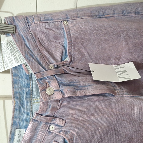 NWT PINK MID WAIST FULL LENGTH TRF FOIL JEANS - Picture 11 of 15